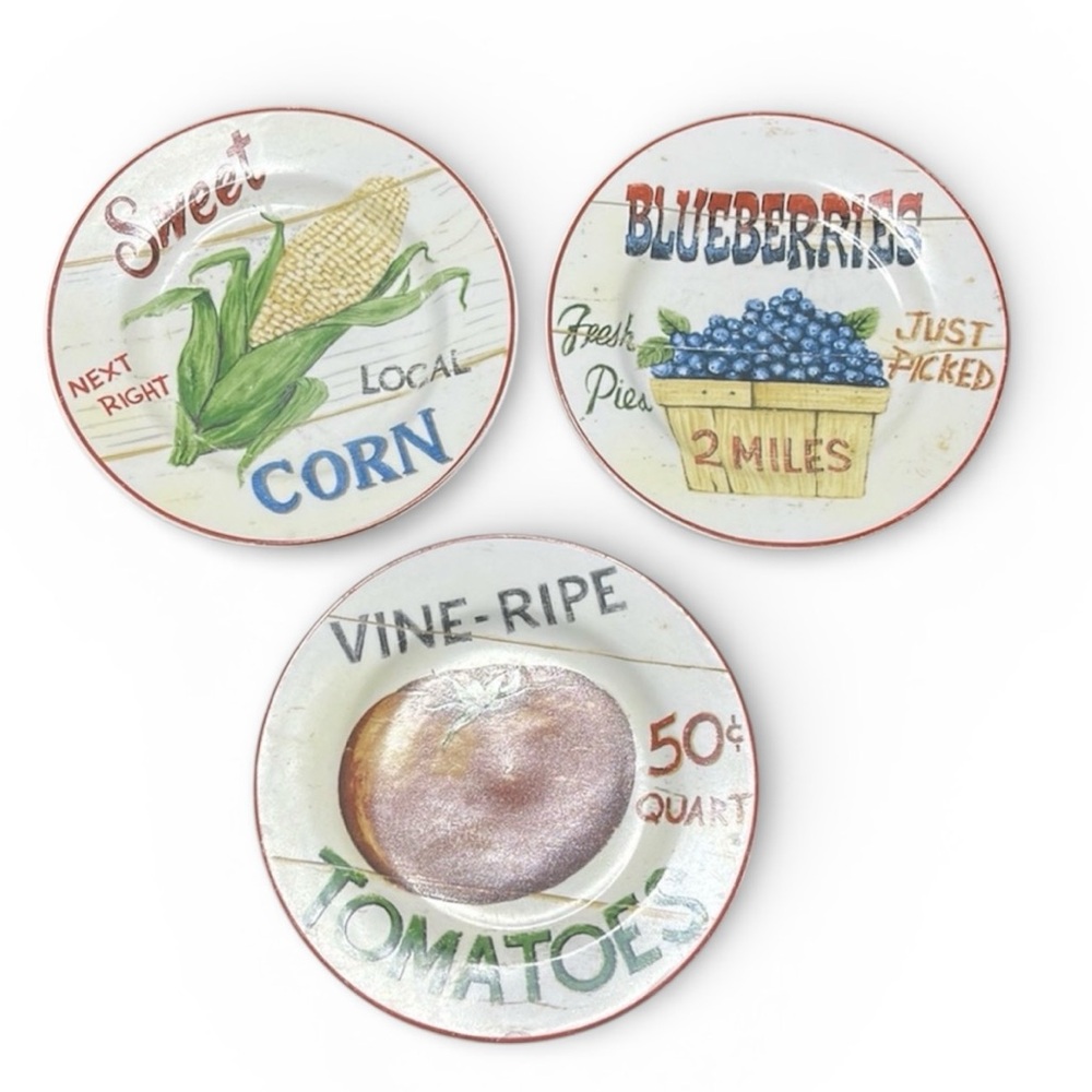 Home Trends Farm Fresh Dessert Salad 8" Stoneware Plates set of 3